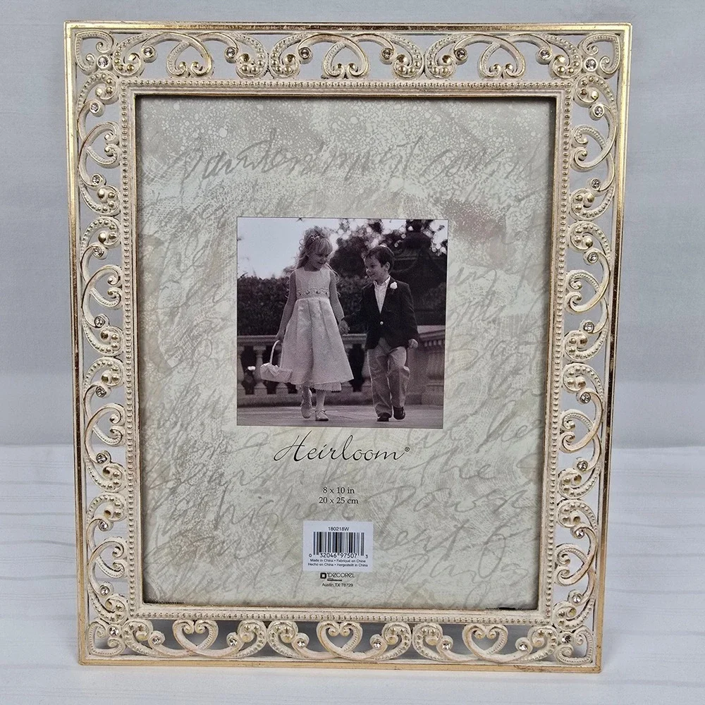 Decorel‎ Heirloom  8x10 Picture Frame Ornate Cream Gold Rhinestone Vintage Style